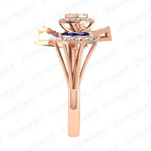 Hot Selling 14K Rose Gold Diamond Sapphire Leaf Open Ring Design Sarafa Bazar India