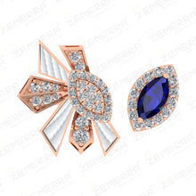 Hot Selling 14K Rose Gold Diamond Sapphire Leaf Open Ring Design Sarafa Bazar India