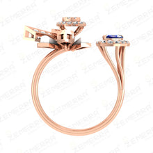 Hot Selling 14K Rose Gold Diamond Sapphire Leaf Open Ring Design Sarafa Bazar India