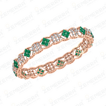 Trendy 14K Rose Gold Diamond Bangles With Green Stone Sarafa Bazar India