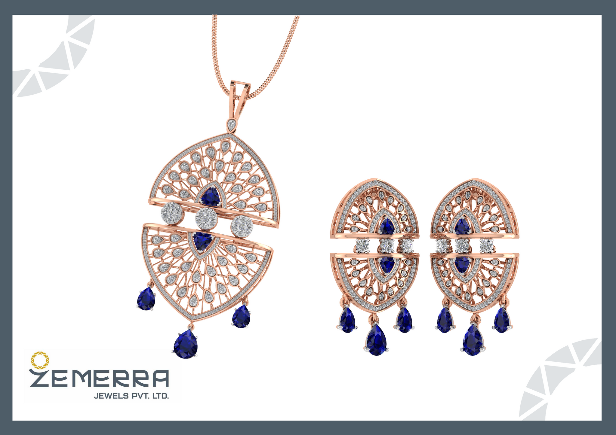 Elegant 14K Rose Gold Diamond Pendant Sets - New Collection Sarafa Bazar India