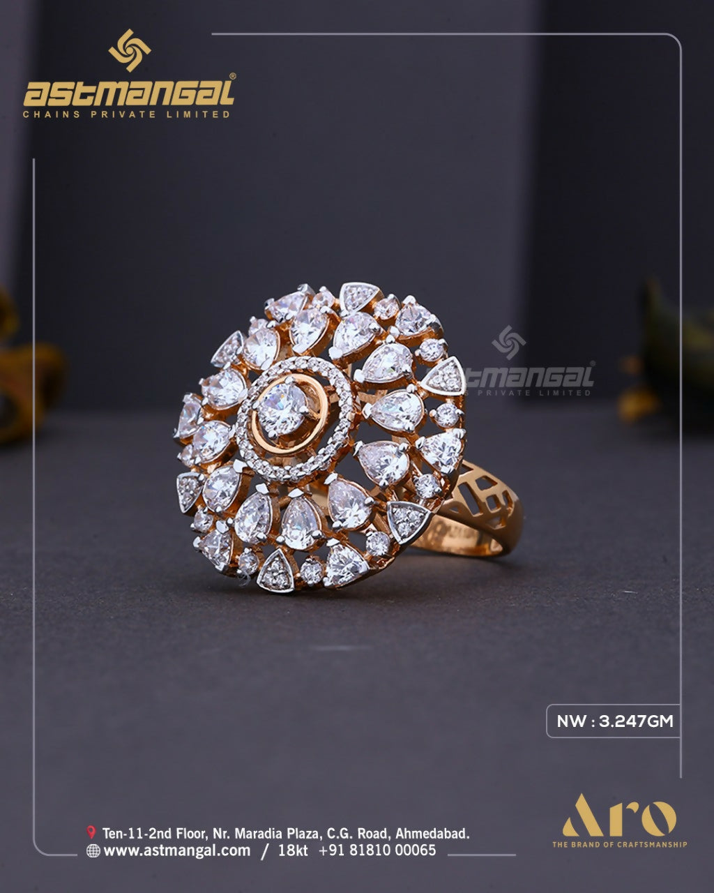 Rose Gold Ladies Ring Sarafa Bazar India