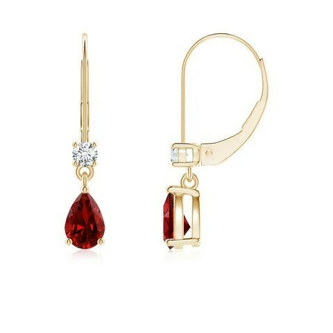 Pear Ruby Lever back Drop Earrings with Diamond Sarafa Bazar India