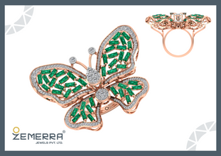 Lavish 14K Gold Diamond Butterfly Shape Ring Design Sarafa Bazar India