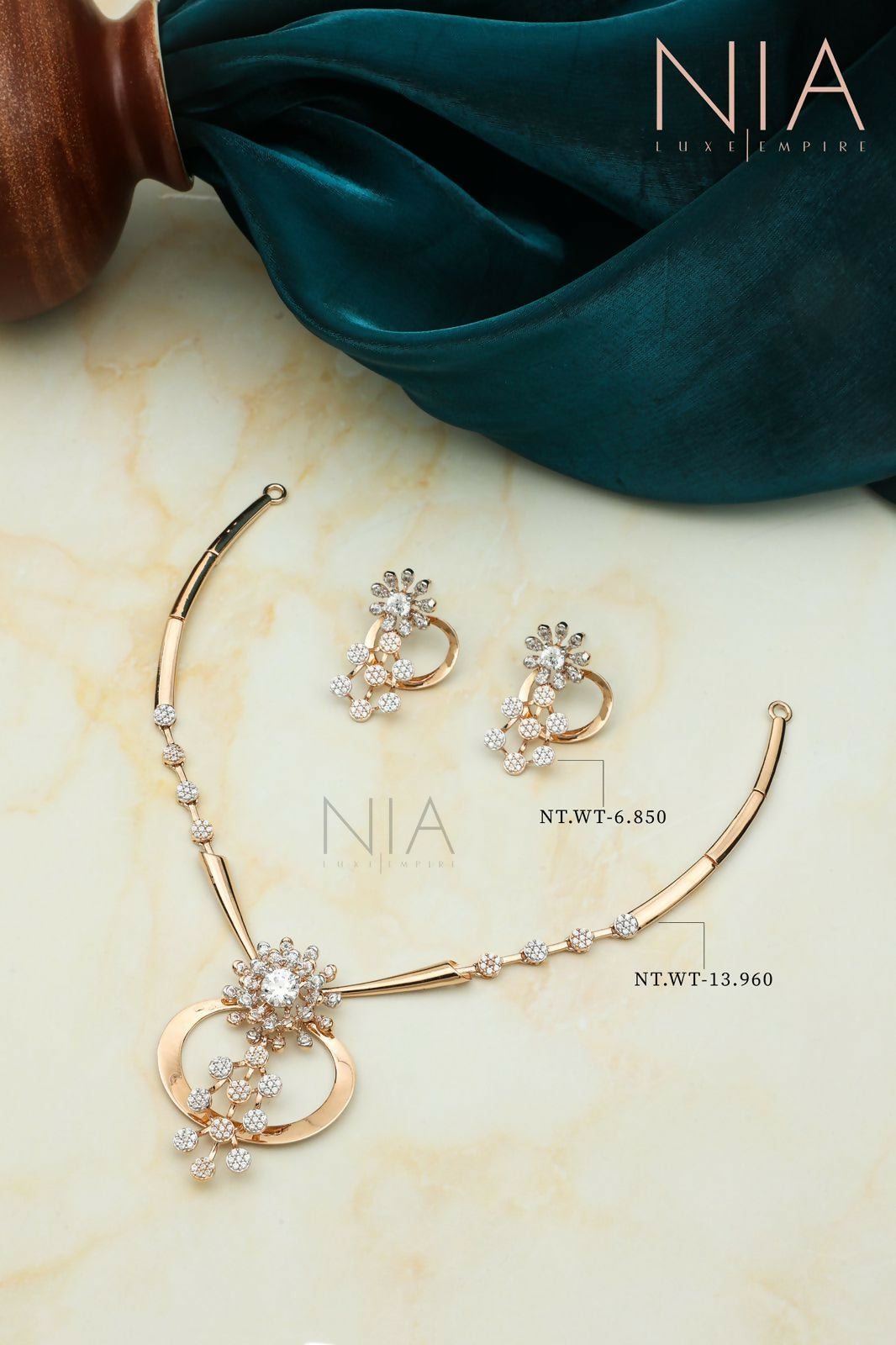 Rose Gold CZ Necklace Sarafa Bazar India