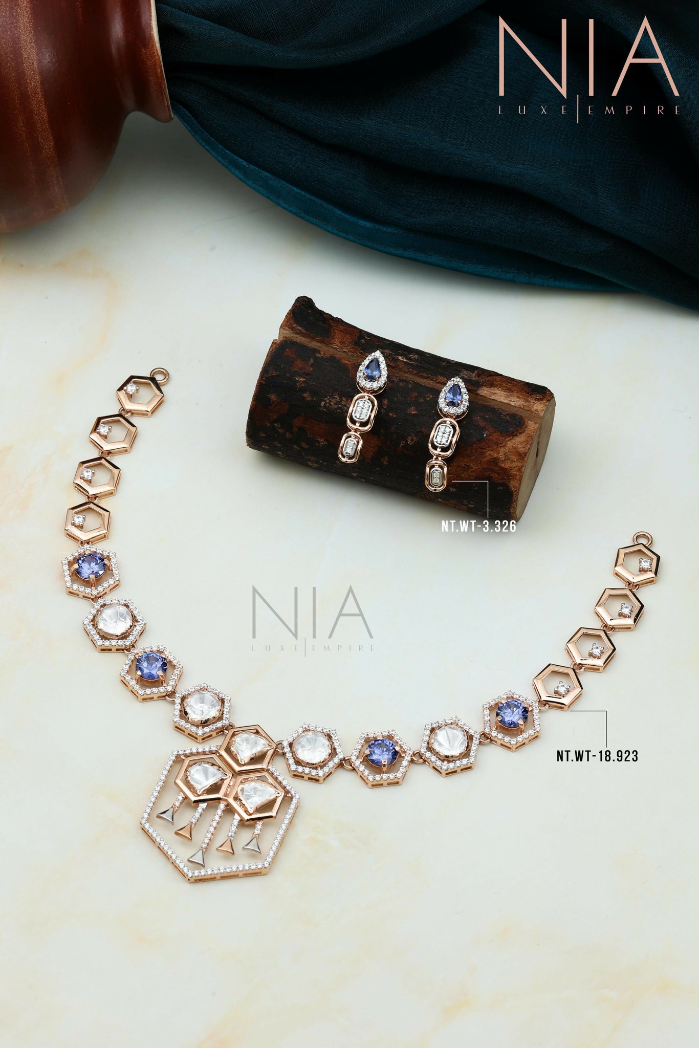 Rose Gold CZ Necklace Sarafa Bazar India