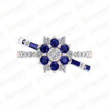 14K Rose Gold Diamond Floral Ring With Blue Saphhire Stone Sarafa Bazar India