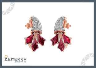 Delicate 14K Rose Gold Diamond Ruby Kite Stone Bali Earring