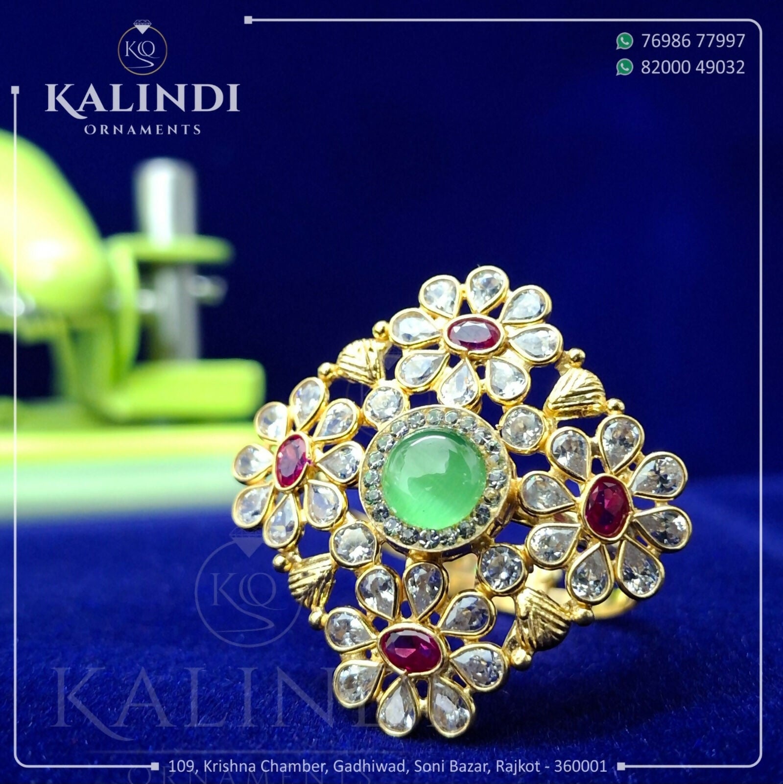 Light Weight Gold Stone Ladies Ring Sarafa Bazar India