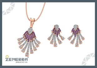 Delicated 14K Gold Fan-Shaped Diamond Pendant Set Sarafa Bazar India