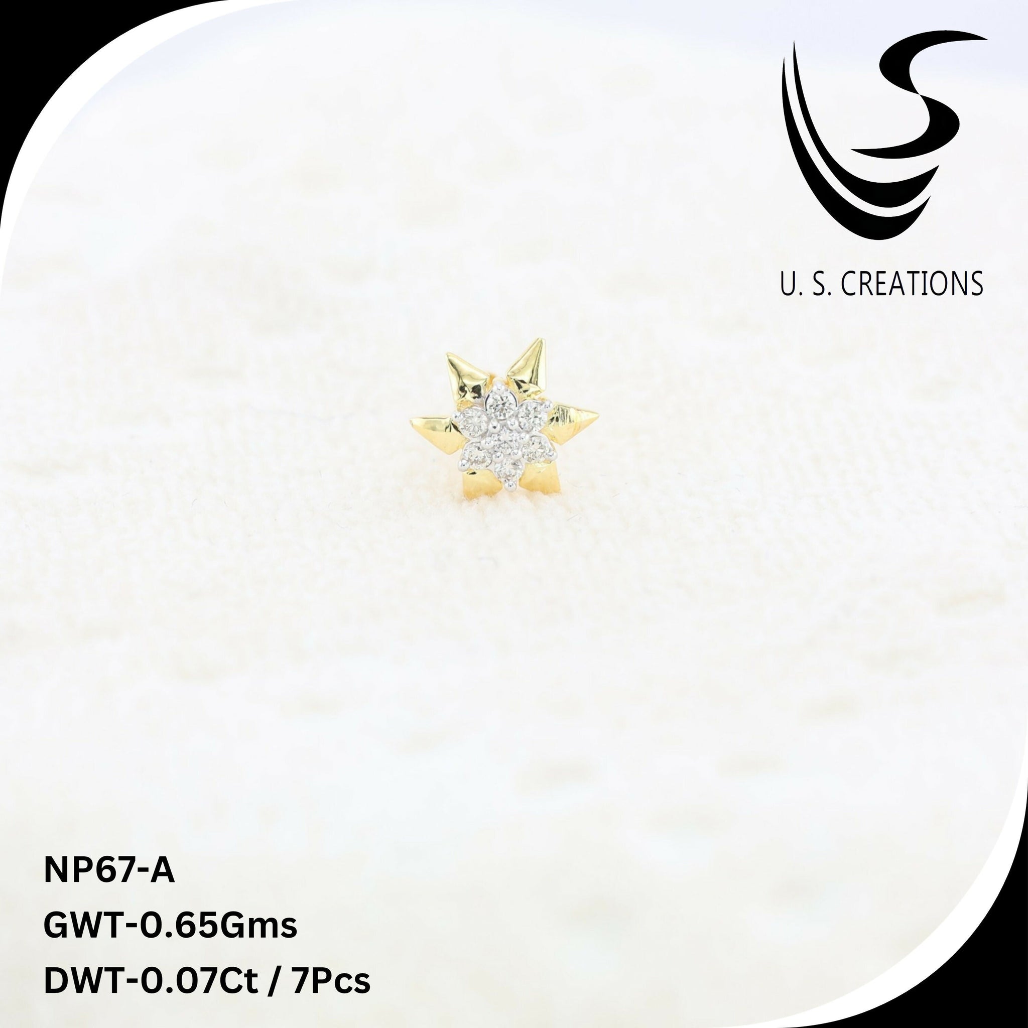 Exquisite Gold & Diamond Nose Pin -NP-67-A Sarafa Bazar India