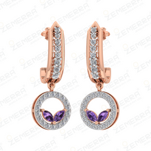 14K Rose Gold Amethyst and Diamond Drop Hoop Earrings Sarafa Bazar India