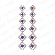 Hot Selling 14K Gold Diamond Amethyst Princess Cut Dangler Earrings Sarafa Bazar India