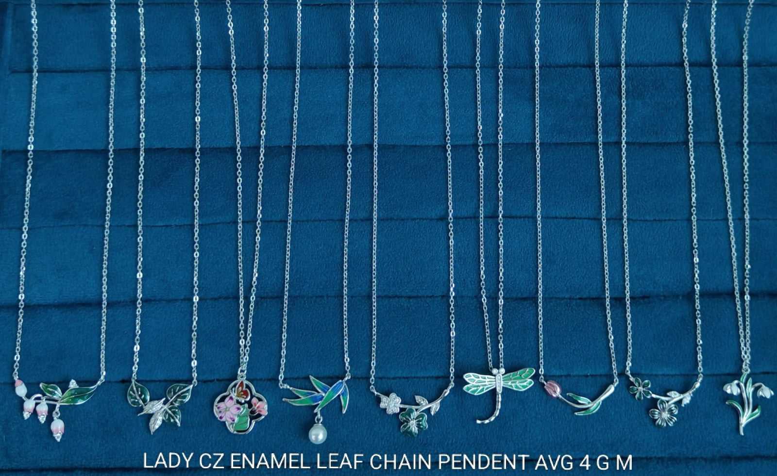 925 Silver Lady CZ Enamel Leaf Chain Pendant Sarafa Bazar India