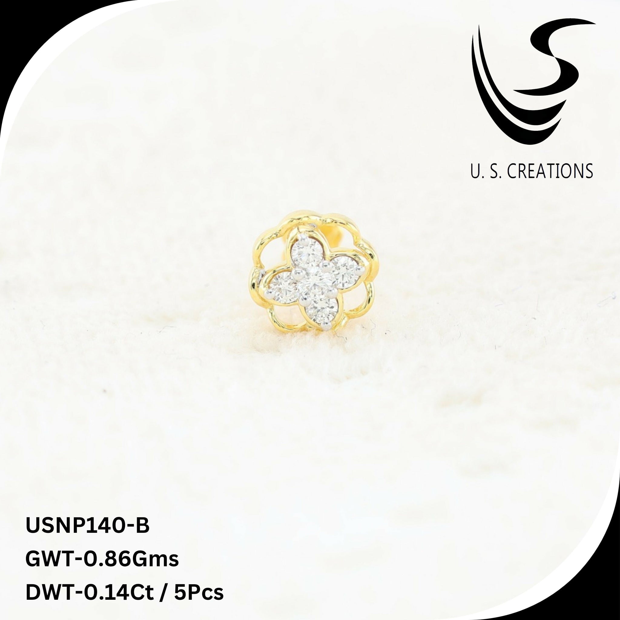 Delicate Gold & Diamond Nose Pin-USNP-140-B Sarafa Bazar India