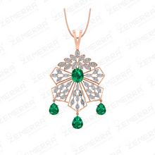 Dizzling 14k Rose Gold Green Stone Diamond Pendant Sets Sarafa Bazar India