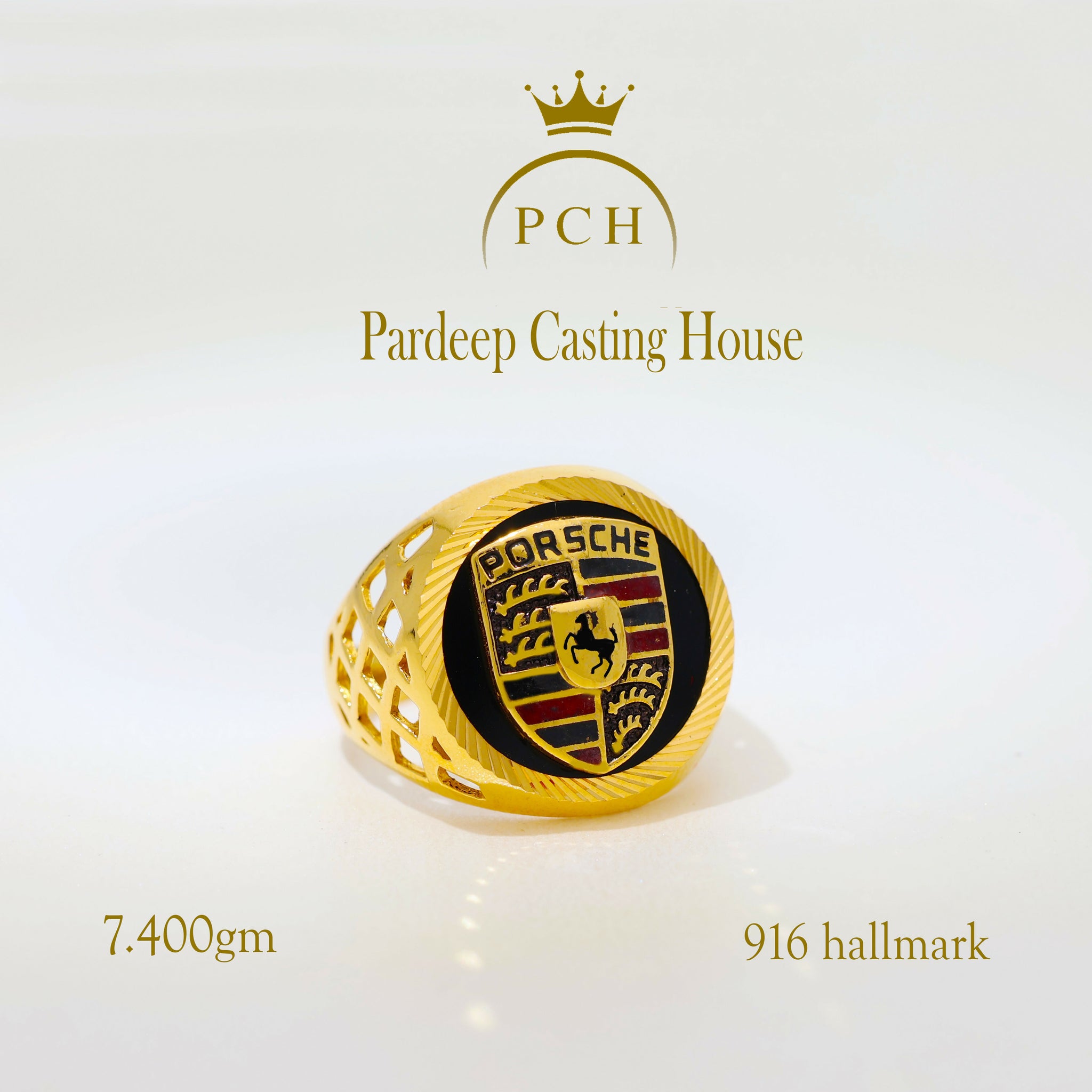 Porsche Logo Gents Gold Ring Sarafa Bazar India