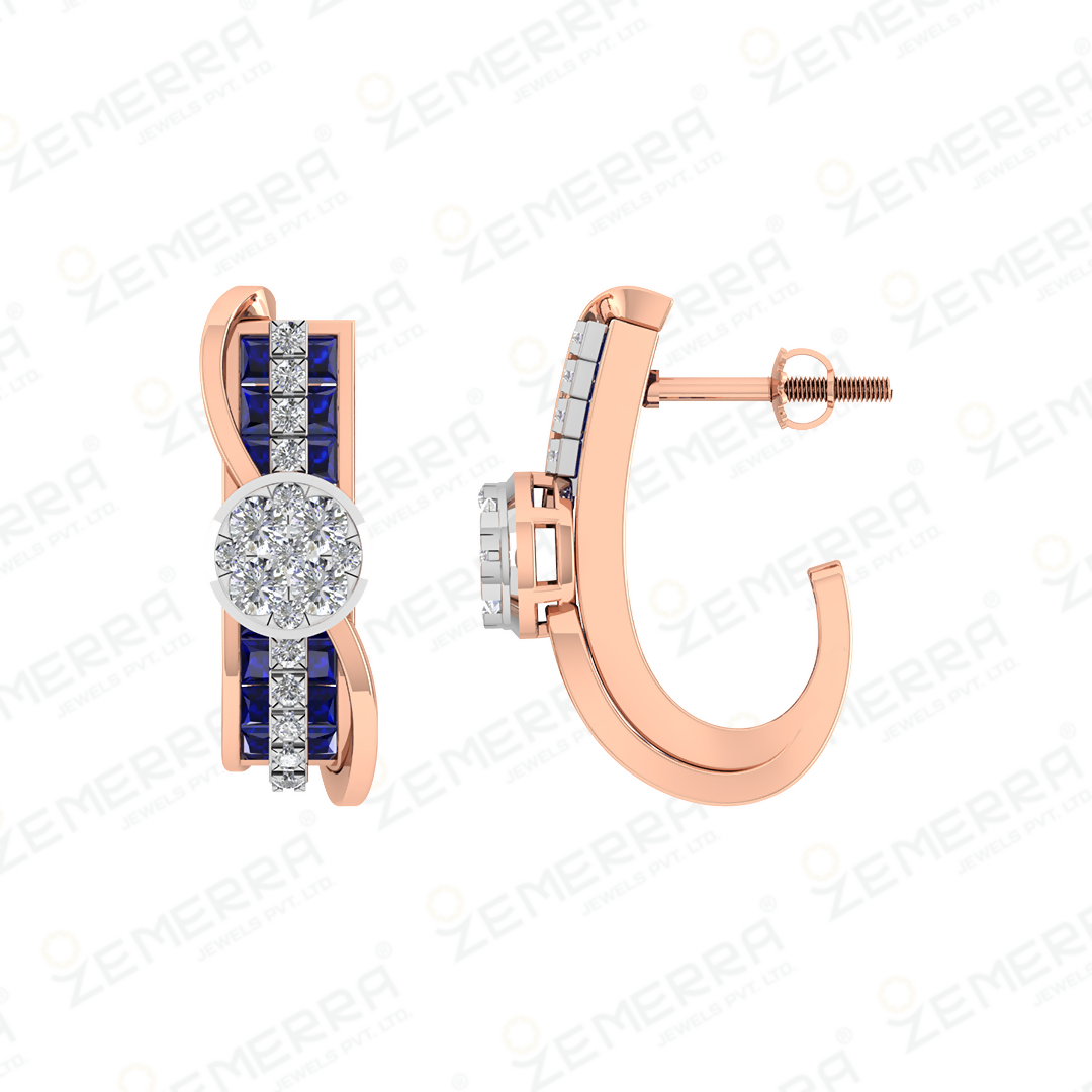 14K Gold Diamond Unique Hoops Earrings Sarafa Bazar India