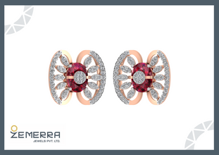 14K Rose Gold Diamond Oval Ruby Stud Earring