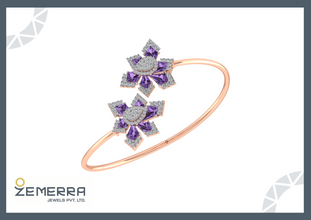 Classic 14K Gold Amethyst Kite Stone Diamond Bracelets