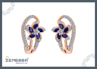Marquise Blue Stone Diamond J Shaped Bali in 14k Gold