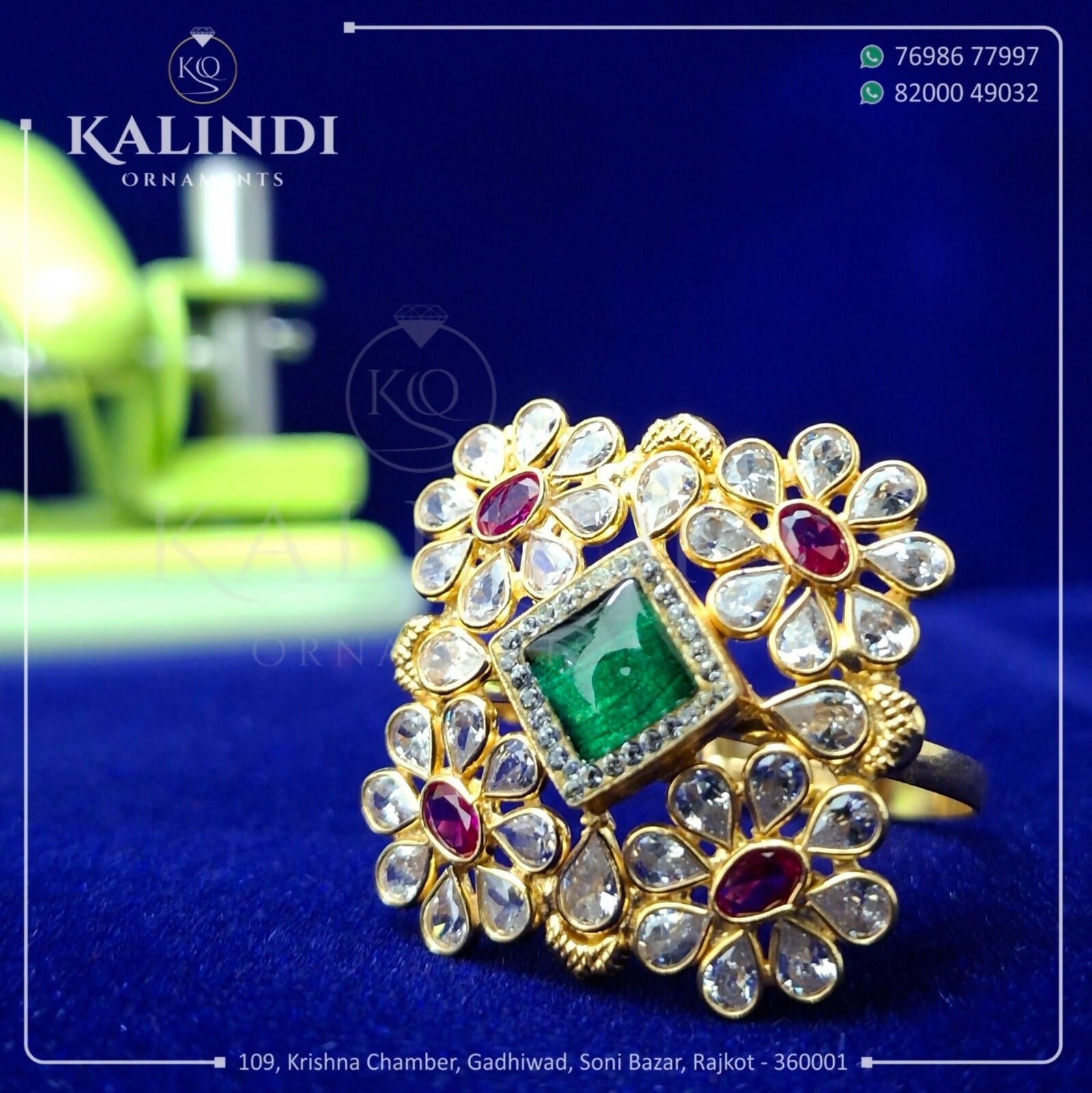 Light Weight Gold Stone Ladies Ring Sarafa Bazar India