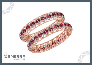 14K Rose Gold Diamond Bangles With Studded Stone Sarafa Bazar India
