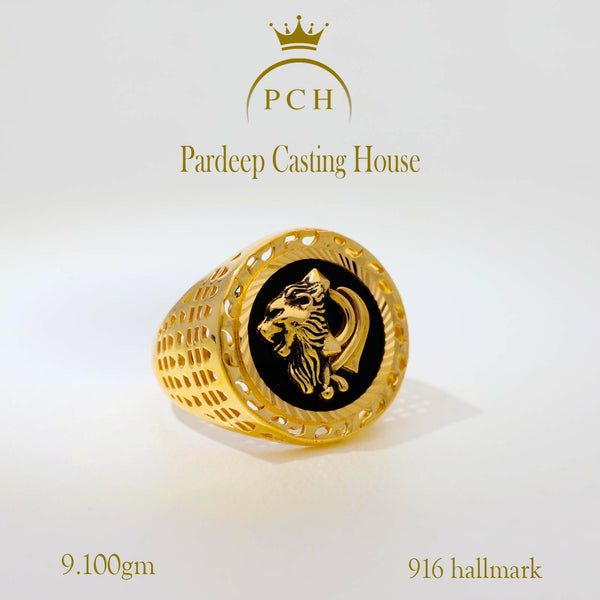 Sikh Rings Stone Sikh Symbol Khanda With Half Lion Face Gold Gents Ring – HM Sarafa ...
