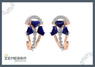 Latest Design 14KT Gold Diamond Bali With Blue Stone Sarafa Bazar India