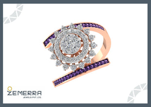 Lavish 14K Gold Amethyst Double Halo Swirl Ring Sarafa Bazar India