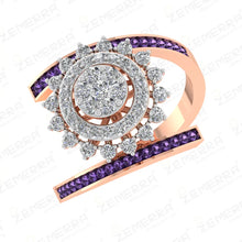 Lavish 14K Gold Amethyst Double Halo Swirl Ring Sarafa Bazar India