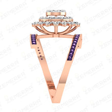 Lavish 14K Gold Amethyst Double Halo Swirl Ring Sarafa Bazar India