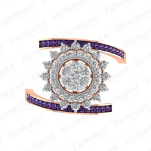 Lavish 14K Gold Amethyst Double Halo Swirl Ring Sarafa Bazar India