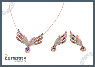 Lavish 14K Gold Diamond Angle Wings Shape Pendant Set Sarafa Bazar India