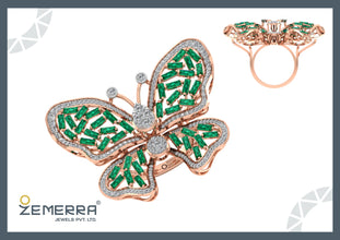 Lavish 14K Gold Diamond Butterfly Shape Ring Design Sarafa Bazar India