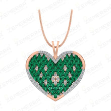 Lavish 14K Gold Diamond Green Stone Heart Shape Pendant Set Sarafa Bazar India