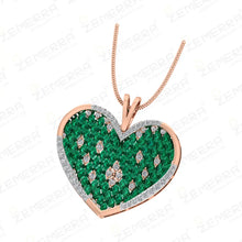Lavish 14K Gold Diamond Green Stone Heart Shape Pendant Set Sarafa Bazar India