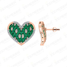 Lavish 14K Gold Diamond Green Stone Heart Shape Pendant Set Sarafa Bazar India