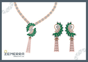 Lavish 14K Gold Diamond Green Stone Necklace Set With Pearls Sarafa Bazar India