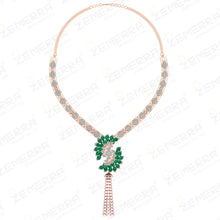 Lavish 14K Gold Diamond Green Stone Necklace Set With Pearls Sarafa Bazar India