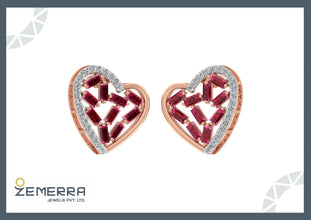 Lavish 14K Gold Diamond Heart Shaped Stud Earring Sarafa Bazar India