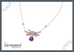 Lavish 14K Gold Diamond Ribbon Shape Amethyst Stone Pendant Sarafa Bazar India