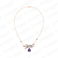 Lavish 14K Gold Diamond Ribbon Shape Amethyst Stone Pendant Sarafa Bazar India