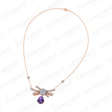 Lavish 14K Gold Diamond Ribbon Shape Amethyst Stone Pendant Sarafa Bazar India