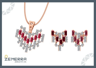 Lavish 14K Gold Diamond Ruby Stone Heart Shape Pendant Set Sarafa Bazar India