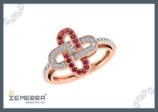 Lavish 14K Gold Interlocking Link Diamond Ruby Ring Sarafa Bazar India