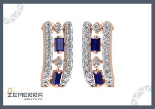 Lavish 14K Rose Gold Diamond Blue Baguette Cut Bali Design Sarafa Bazar India
