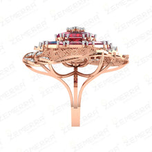 Lavish 14K Rose Gold Diamond Double Halo Cocktail Ring Sarafa Bazar India