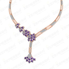 Lavish 14K Rose Gold Diamond Floral Amehtyst Necklace Set Sarafa Bazar India