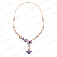Lavish 14K Rose Gold Diamond Floral Amehtyst Necklace Set Sarafa Bazar India